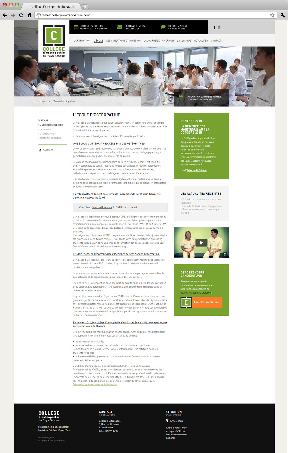 Collège ostéopathique Site internet